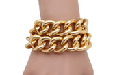 Gold Colored Double Strand Thick Chain Link Bracelet